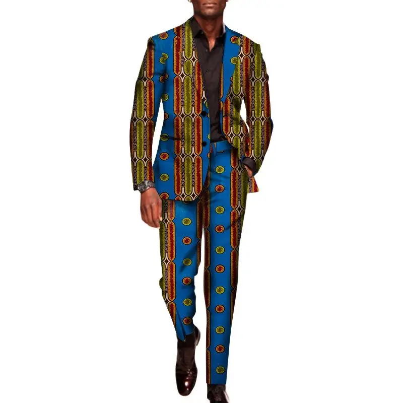 Pánske 2 kusy nastavené pre mužov Tradičné africké oblečenie Nohavice obleky mužov Party s dlhým rukávom Blazer Suits plus veľkosti africké oblečenie