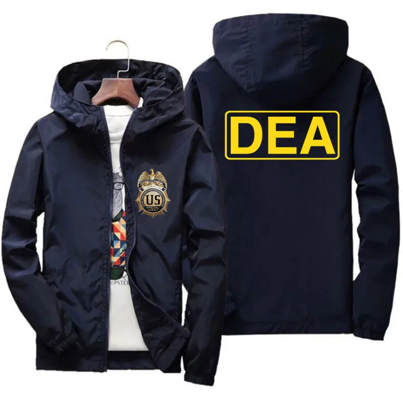 Pánske bombardovacie kapucne logo DEA Spojené štáty americké FBI Shield Casy Thin Windbreaker Coat Coat Male Parkas Windproof Clothing2024
