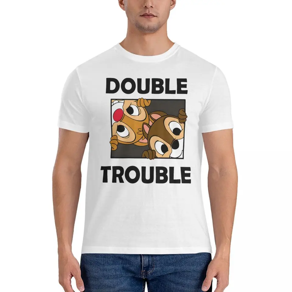Pánske dvojité problémy s tričkou Disney Chip 'n' Dale Cotton Clothing Úžasné rukávy okrúhle okrúhle odpaliská darček Tričká
