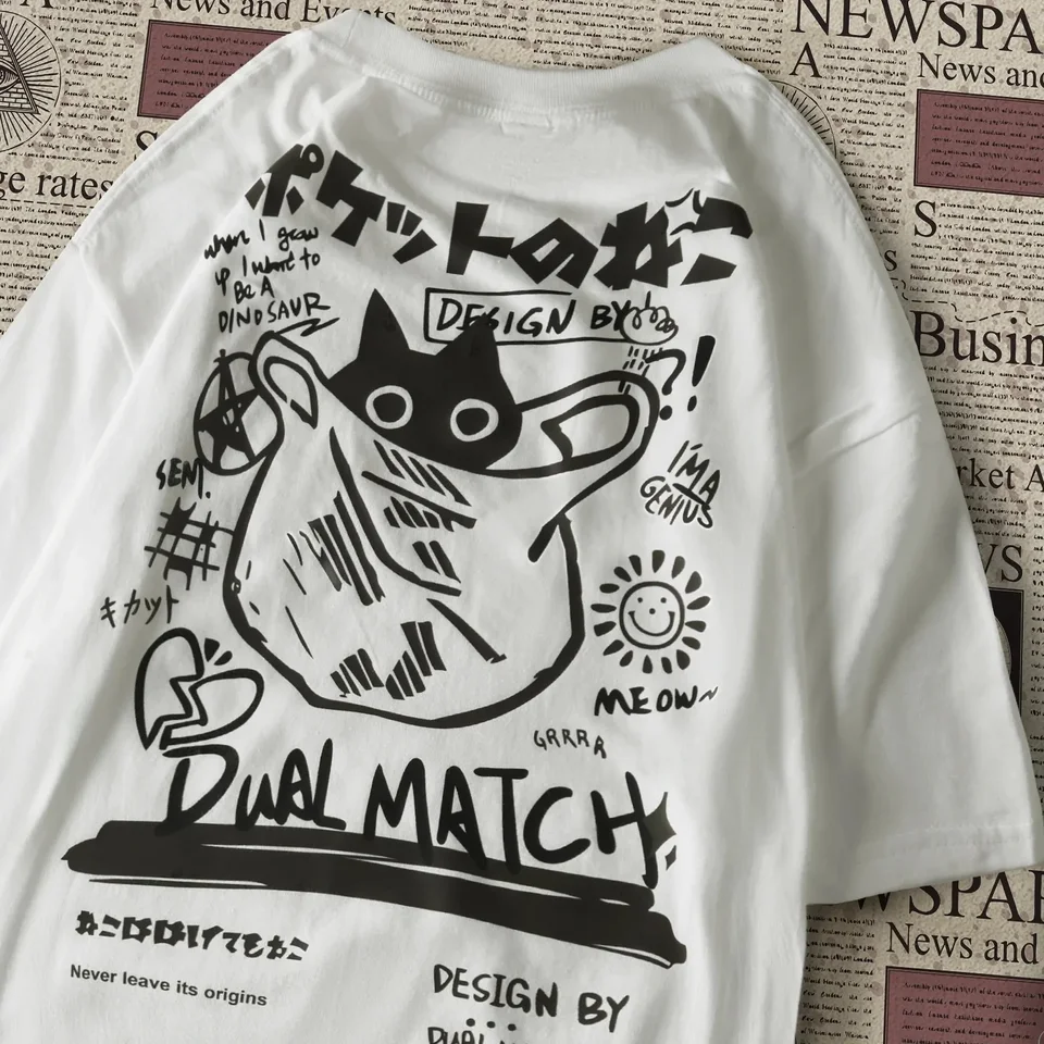 Pánske dámske kreslené tričko Harajuku Kawaii Cat Tlač krátko rukávy plus veľkosť tričku pár ulice Street