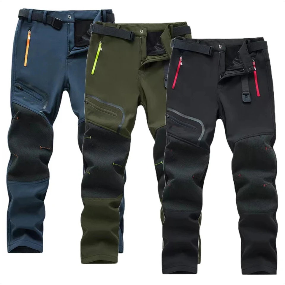 Pánske elastické fleece zimné teplé nohavice na outdoorové aktivity