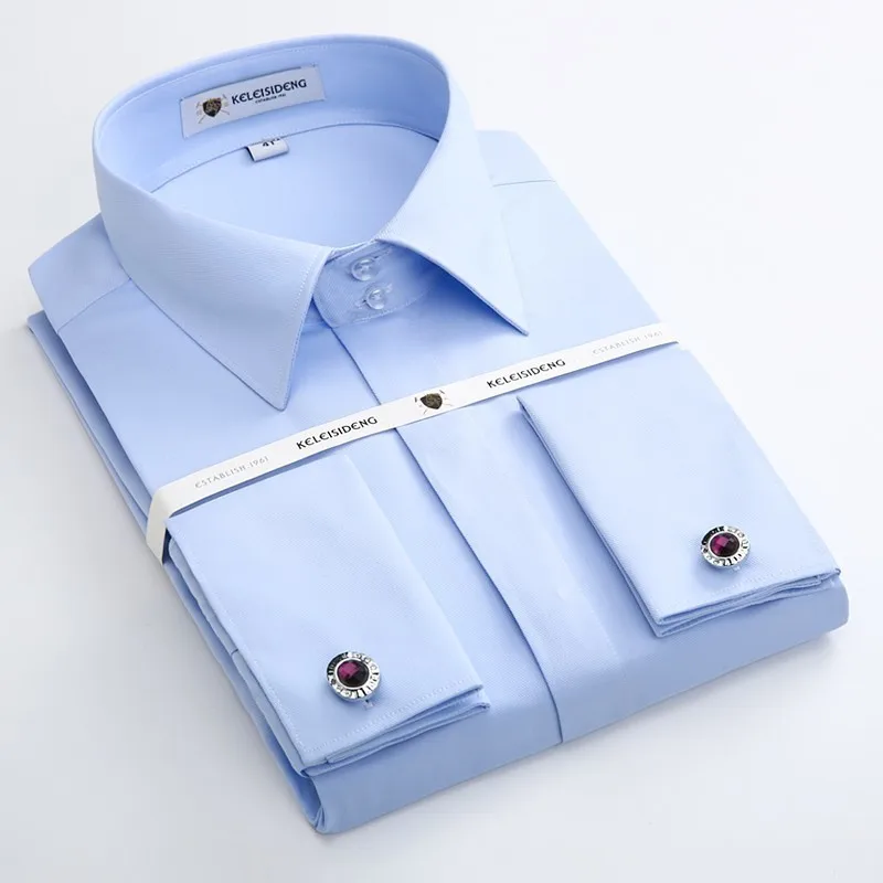 Pánske francúzske manžetové šaty tričko s dlhým rukávom Non Iron Solid Twill Elegantné tuxedo košele s manžetami mužské svadobné tričko