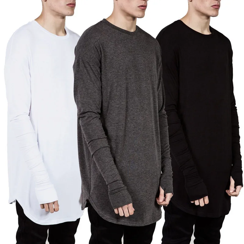 Pánske hip hopové streetwear palca otvor s dlhým rukávom Tieň