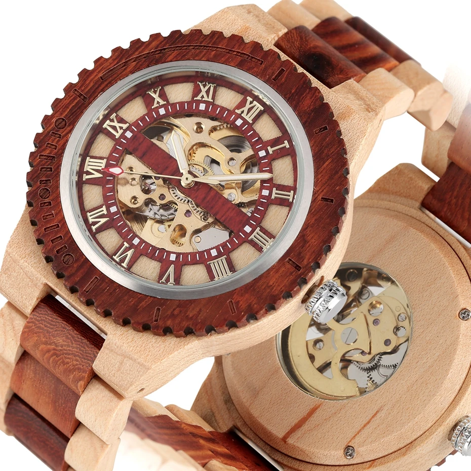 Pánske hodinky Drevené hodinky Unikátne automatické obchodné mechanické hodinky drevené pásové hodiny kostru kostra dutina hodinky top brand luxus