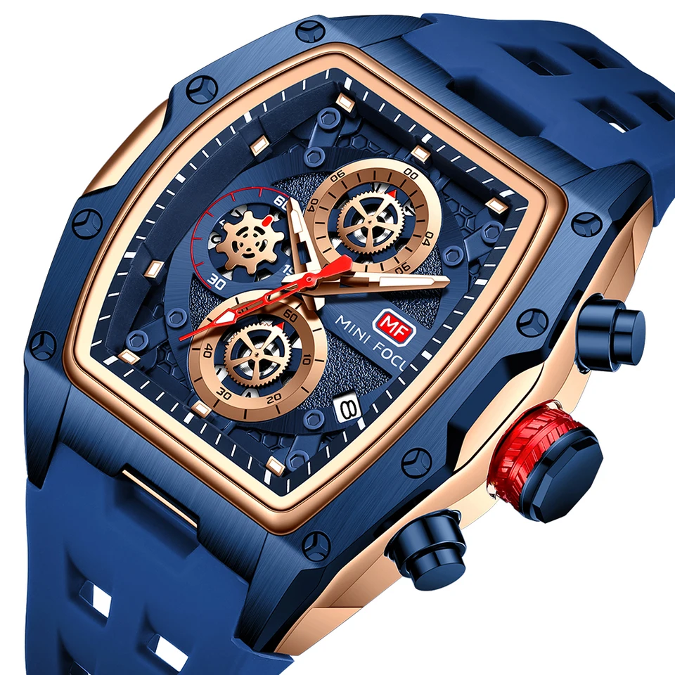 Pánske hodinky Luxusné športové Quartz Watch for Men Witerproof so svetelnými rukami Chronograph Wristwatches Silikone Strap Blue 0473