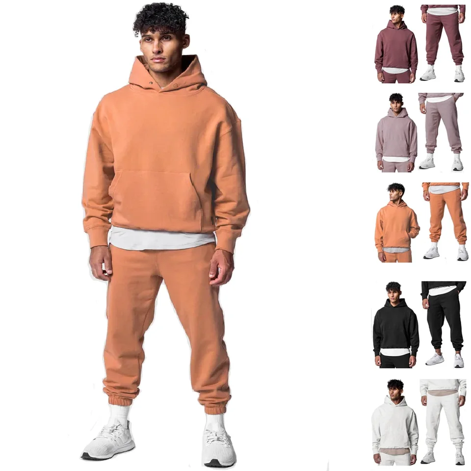 Pánske husté bavlnené výcvikové súpravy kapucňa neformálne športové pullover s kapucňou dvojdielna top s nohavicami mikiny telocvične bežecké súpravy