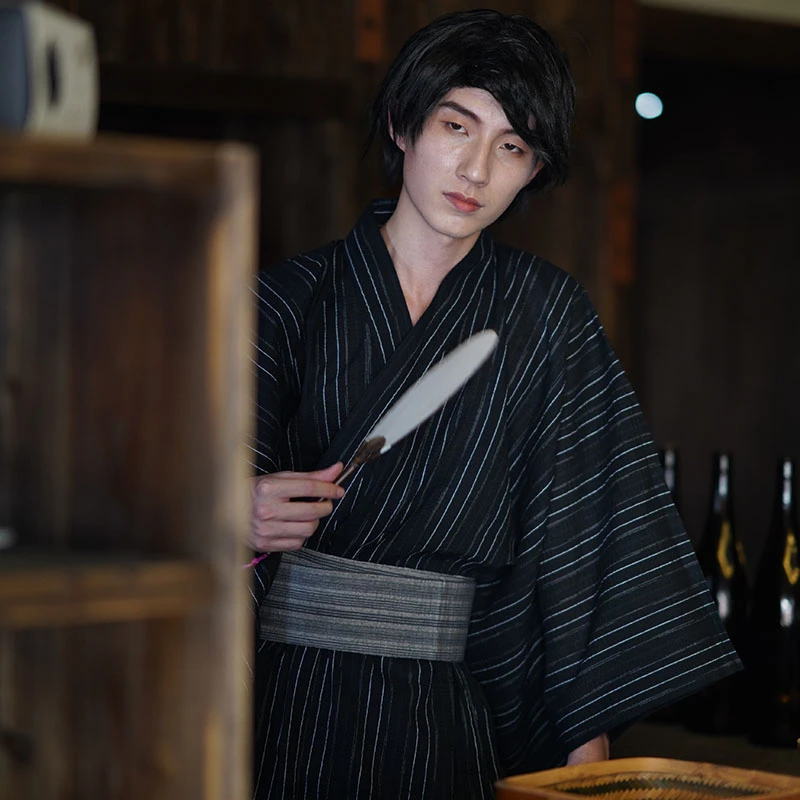 Pánske kimono japonské tradičné kostýmy samurai oblečenie yukata retro uvoľnené pohodlné nočné košele tri farby kimono pre človeka