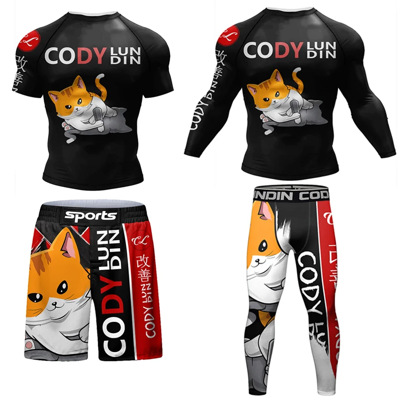 Pánske kompresné tričko MMA +Shorts Sportswear Suit Bjj Rashguard for Men Gym Postupné výcvikové oblečenie tréning jogging Tracksuit