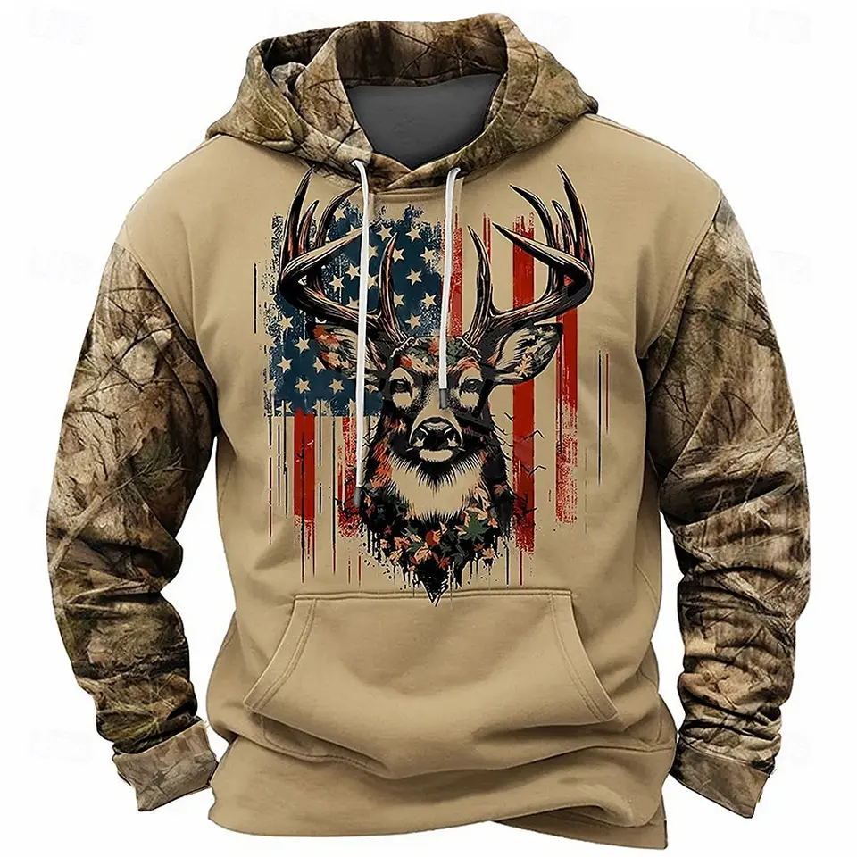 Pánske kovbojové jelene mikiny mikina s kapucňou s kapucňou s kapucňou s kapucňou s kapucňou Denná 3D tlačová dovolenka Streetwear Streetwear predné vrecko Nové