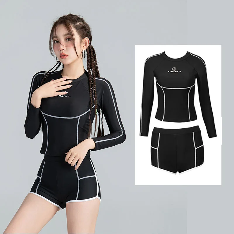 Pánske košele s dlhým rukávom s vyrážkami s dlhým rukávom W/ Boyshorts UV ochrana kompresie s dlhým rukávom Vodné športové oblečenie Rýchle suché stopy