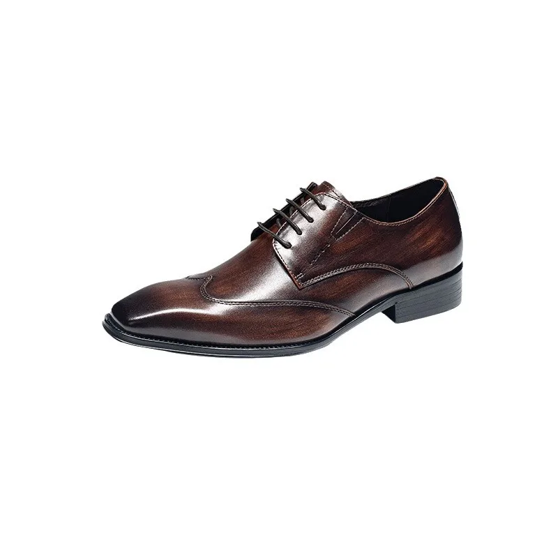 Pánske kožené topánky, ručne vyrábaná pravá koža, high-end firmal Formal Wear, vyrezávané šnurovacie šnurovanie profesionálnych pánskych topánok