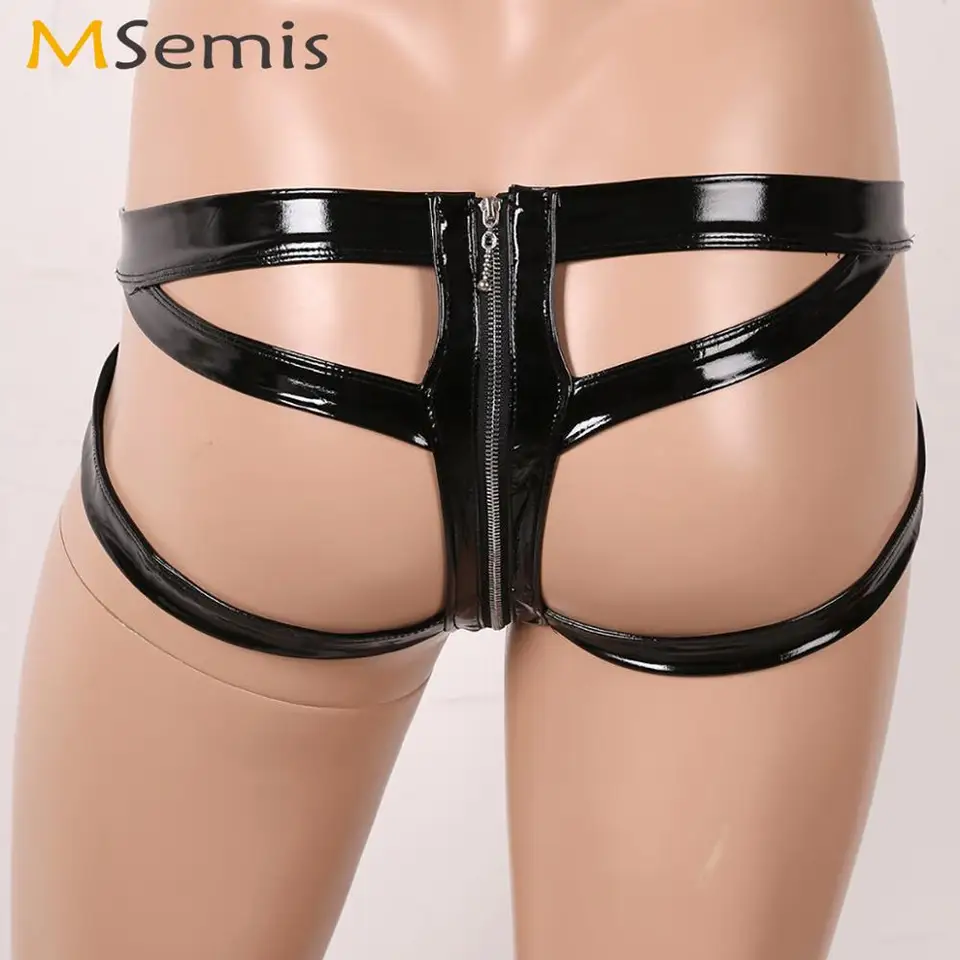 Pánske latexové nohavičky Fetishe Cutout Open Butt WetLook Kožené penisové vrecko s briefami homosexuálov Kr.