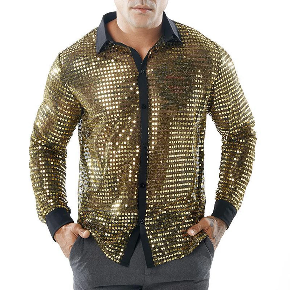 Pánske lesklé párty tanec bling topy