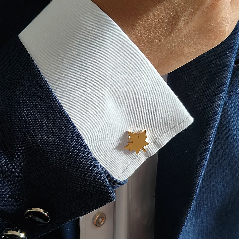 Pánske manžetové gombíky Maple Leaf CuffLink to Man Suit Tirkera Spojenia Strieborná nehrdzavejúca oceľ šperky doplnky Svadobné darčeky