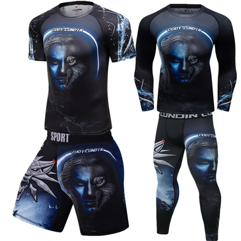 Pánske muži Muaj thai MMA MMA Kickbox Sport Suck MMA BJJ Rashguard Gym Tirs Rash Guard Fitness Tracking Boxing Jersey Set 15