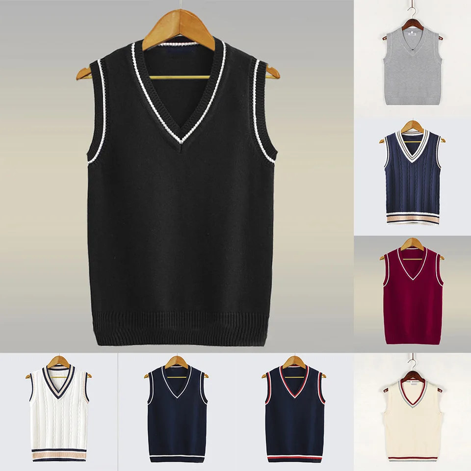 Pánske módne hrubé Ves-krk bez rukávov Vesta Sweater Sweater Uniforma pletacie topy módne sveter S-4XL