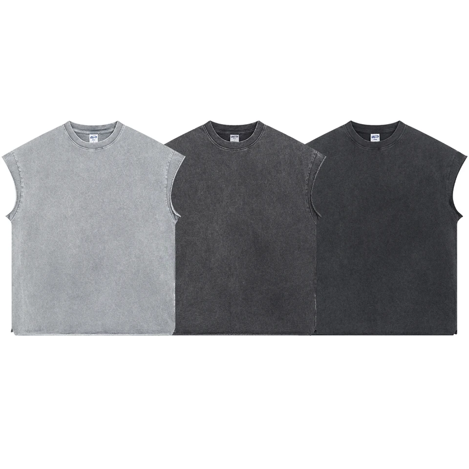Pánske nakladané bavlnené vintage tank Top 2025 Letné 3 farby okrúhle krk Nadmerná nadmerná nepravidelná rukáv