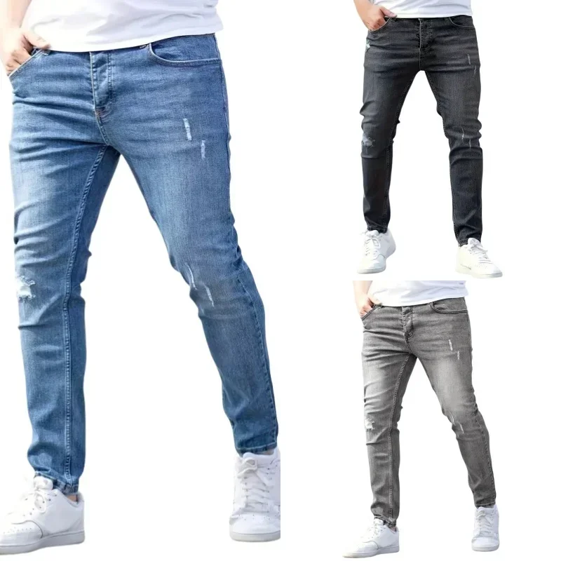 Pánske natiahnuté retro nohavice Príležitostné chudé džínsy Muž Slim Fit Denim nohavice Soild Jeans módne ceruzka Priame nohavice