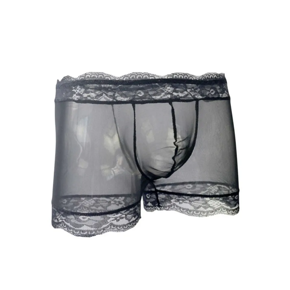 Pánske nohavičky Sexy priehľadné priedušné priedušné ultra tenké čipkové ploché spodné prádlo pre horúci muž elastické sissy u konvexné vrecko spodky