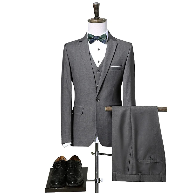 pánske obleky 3 kusy (sako + vesta + nohavice) módne obchodné hostitelia Slim Gentleman Svadobné solídne farebné práce pánske oblek 6xl