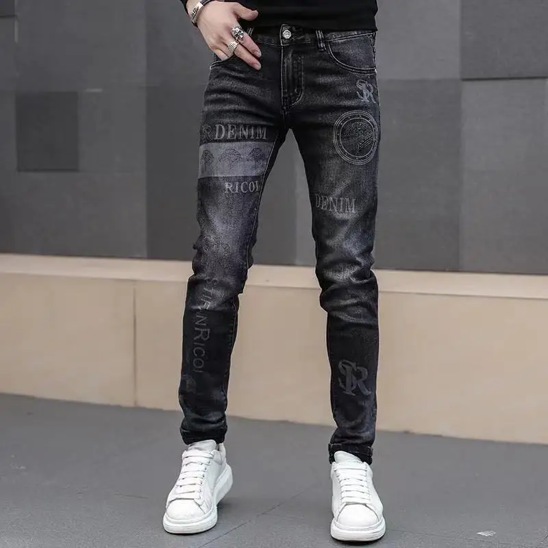 Pánske oblečenie Spring a jesenné vysokokvalitné džínsy Trendy značky Slim-Fit Stretch Denim nohavice