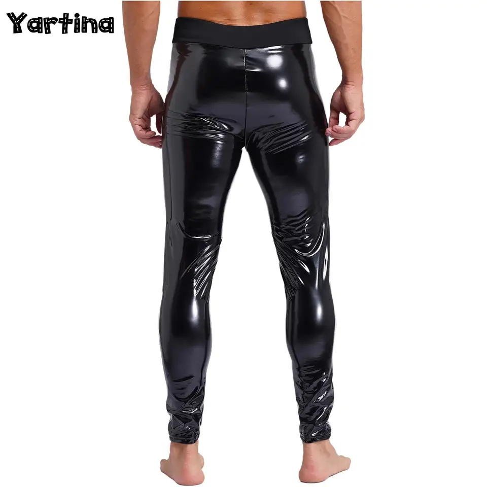 Pánske patentové kožené motorové kostýmy Kostýmy Skinny nohavice latexové dlhé nohavice Čierne pružné legíny High pás