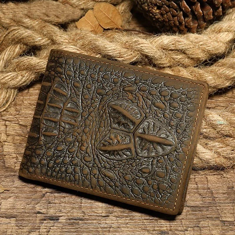 Pánske peňaženky aligátor Originálna kožená krátka kabelka s mincovými vreckami Mužský štíhly krokodíl Bifold Cowhide Zipper peňaženka