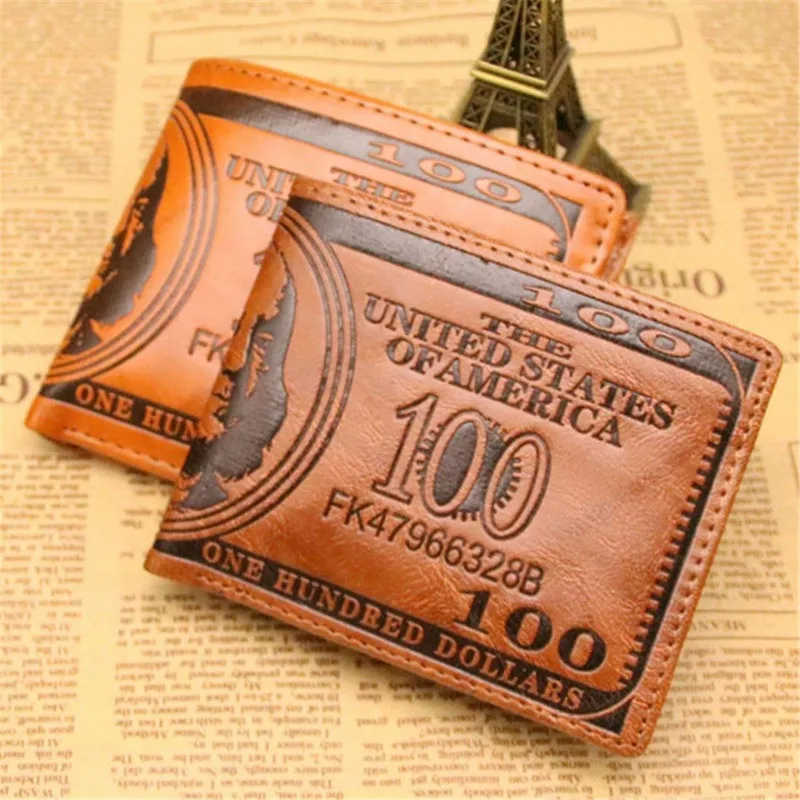 Pánske peňaženky so 100 US Dollar Pattern Wallet Pánska PU kožená peňaženka Photo karta držiak móda veľkú kapacitu peňaženka