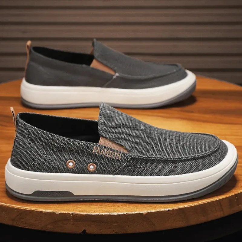 Pánske plátno topánky Príležitostné okrúhle prsty Ľahké nekĺzanie Comfort Sneakers Classic Husté spodné mokasíry Zapatillas de Deporte