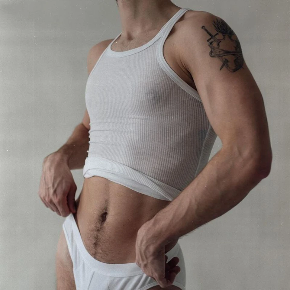 Pánske priedušné pletené pletené pletené plodiny Tops Tops Casy Beach svalové tričko Tops singlet fitness odev