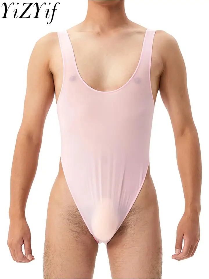 Pánske priehľadné zápasové singlety Rompers High Cut Leotard U krk bez rukávov bez rukávov pre telocvičňu pre kulturistiku párty plavky