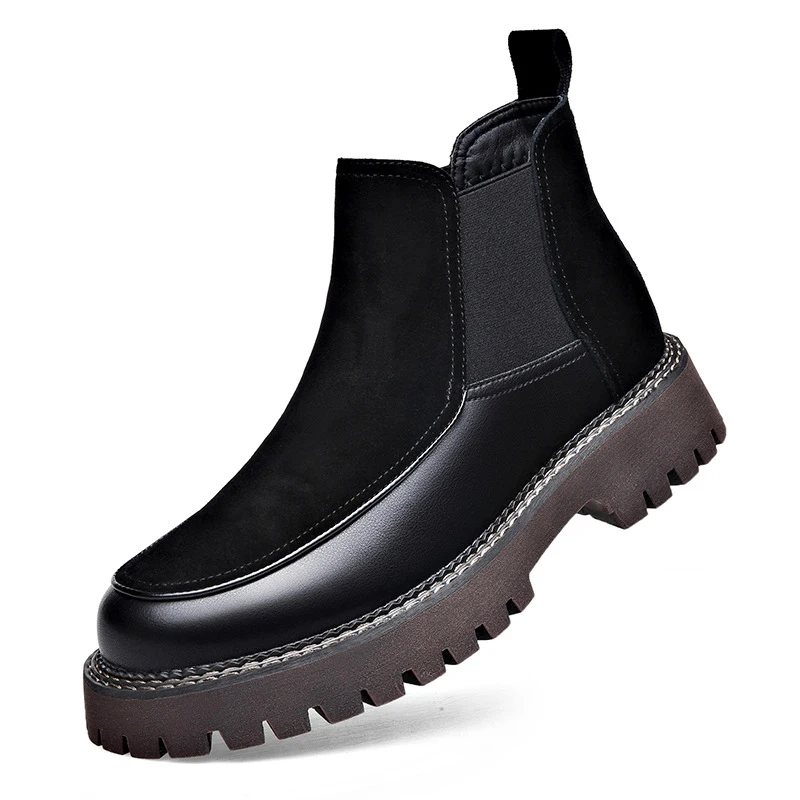 pánske príležitostné topánky Chelsea Autumn Winter Shoes Cowboy Platform Platforma členka Boot Party Bankety šaty čierne prílivové kravy Suede Leather Botas