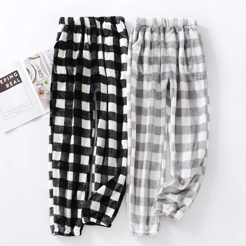 Pánske pyžamové nohavice na jeseň Zimná zima Teplý flanel dlhé nohavice Zhustané koralové fleece pyžama pijama nohavice