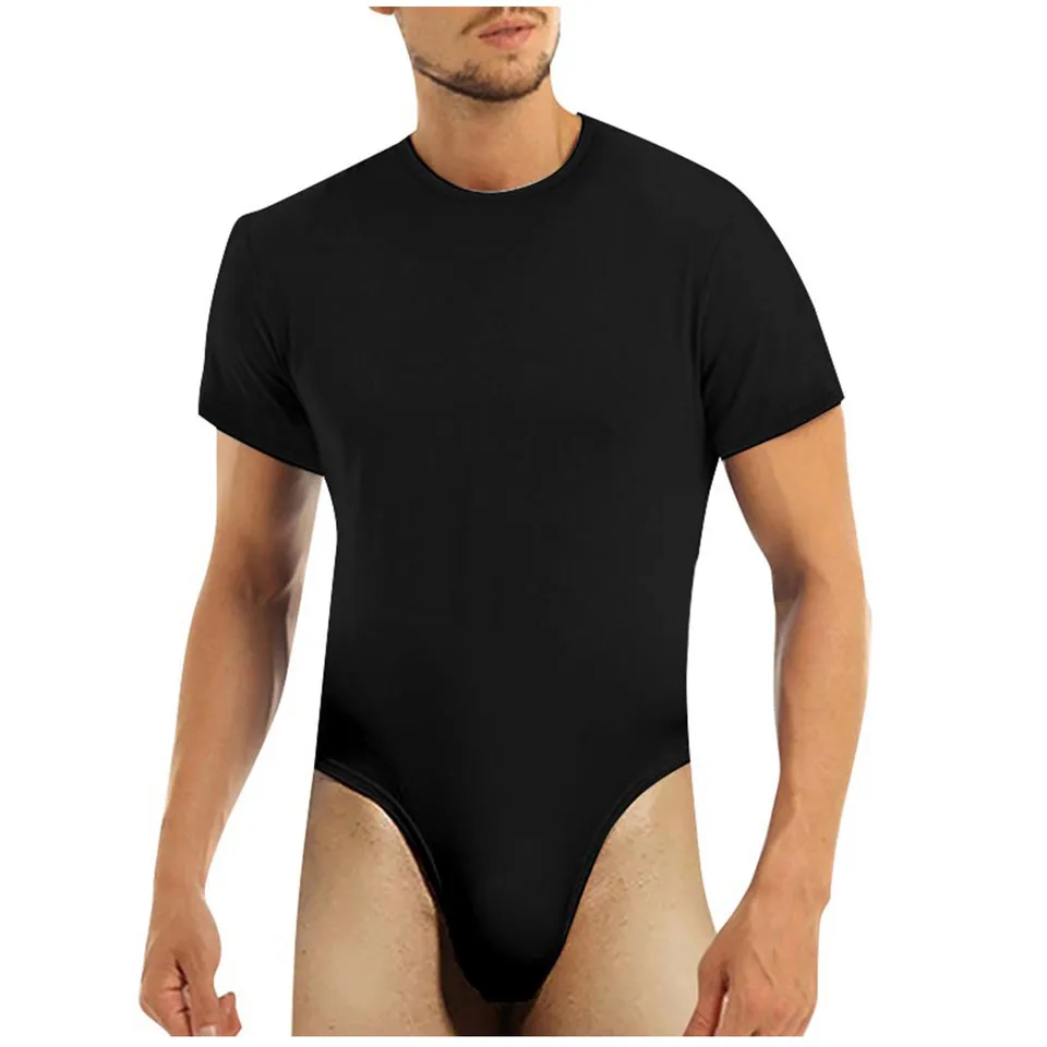 Pánske pyžamové pyžamy s krátkym rukávom okrúhle krk Slid Color Slim Fit Bodysuit pyžamy športovéwear fitness jogging
