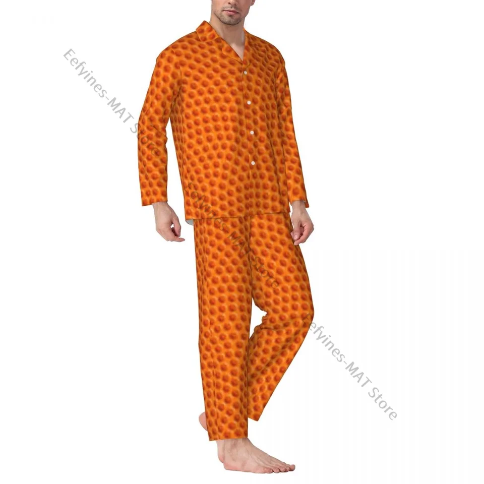 Pánske pyžamy obleky klopa s dlhým rukávom Sleewear Basketbal Ball Bod bodkovaný vzor mužov domáce oblečenie
