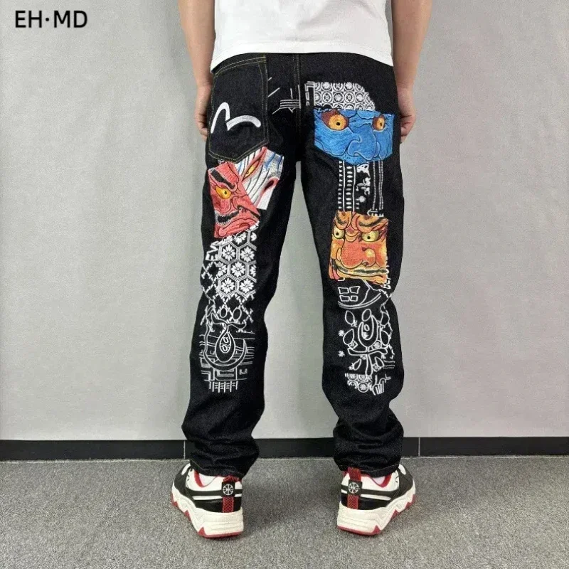 Pánske retro červené ucho denim nohavice leva hlava vyšívací vzor džíns