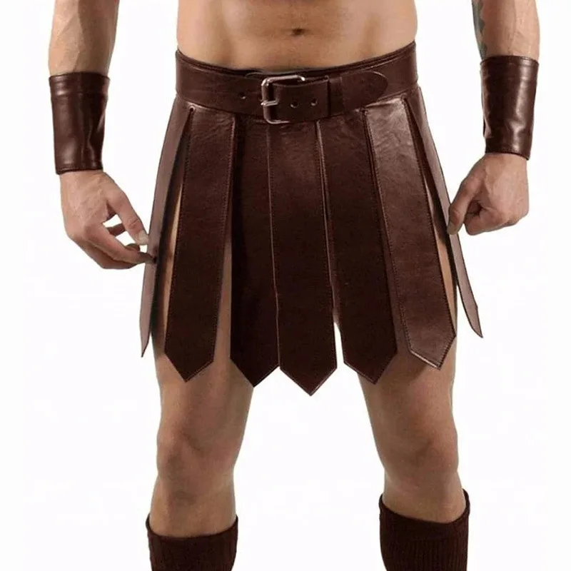 Pánske sexy európske stredoveké vinobranie kožené cosplay rímska sukňa bojovník gladiátor unisex fantasy pevná farebná sukňa