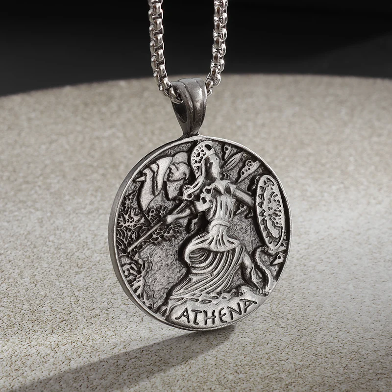 Pánske starogrécke mince bohyne Athena prívesok Spartan Warrior náhrdelník personalizovaný vintage punkový amulet šperky