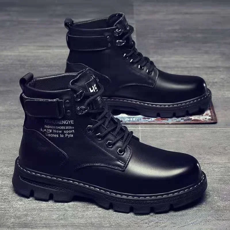 Pánske topánky Jeseň/zima 2024 Pánske topánky Kórejská verzia High Top Casual Lace Up Flat Bottyed Round Toe Comfort Kožené topánky