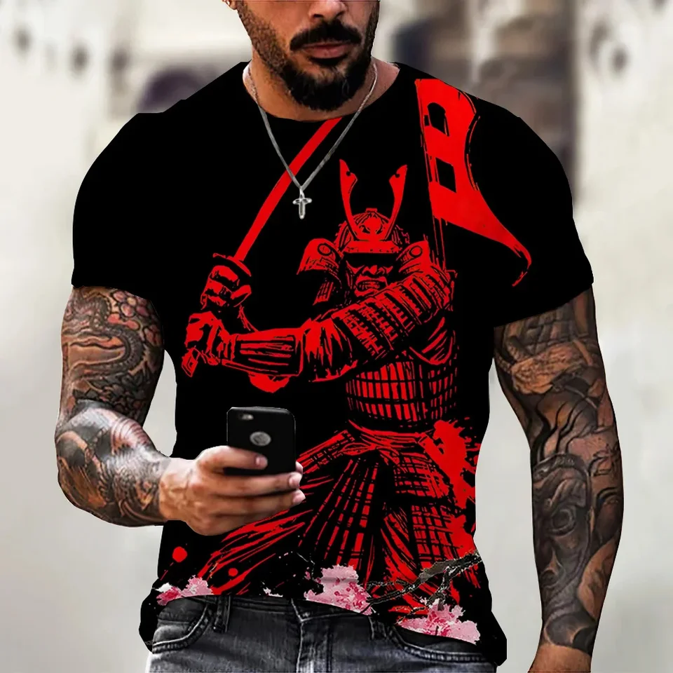 Pánske tričko 3D japonský samuraj vzor Top New Fashion Streetwear Summer Muži priedušné harajuku nadmerne nadmerne pullové blúzka