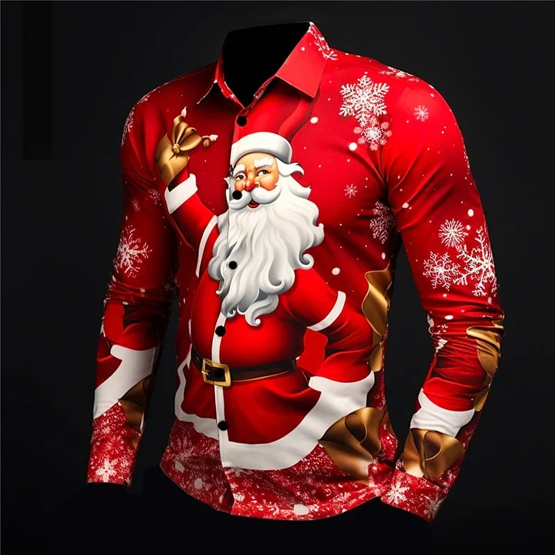 Pánske tričko s dlhým rukávom 3D tlač vianočné vianočné snehové vločky Grand Pattern Tops Tops Party Wear Men's LaBle Plus veľkosti topy xs-6xl