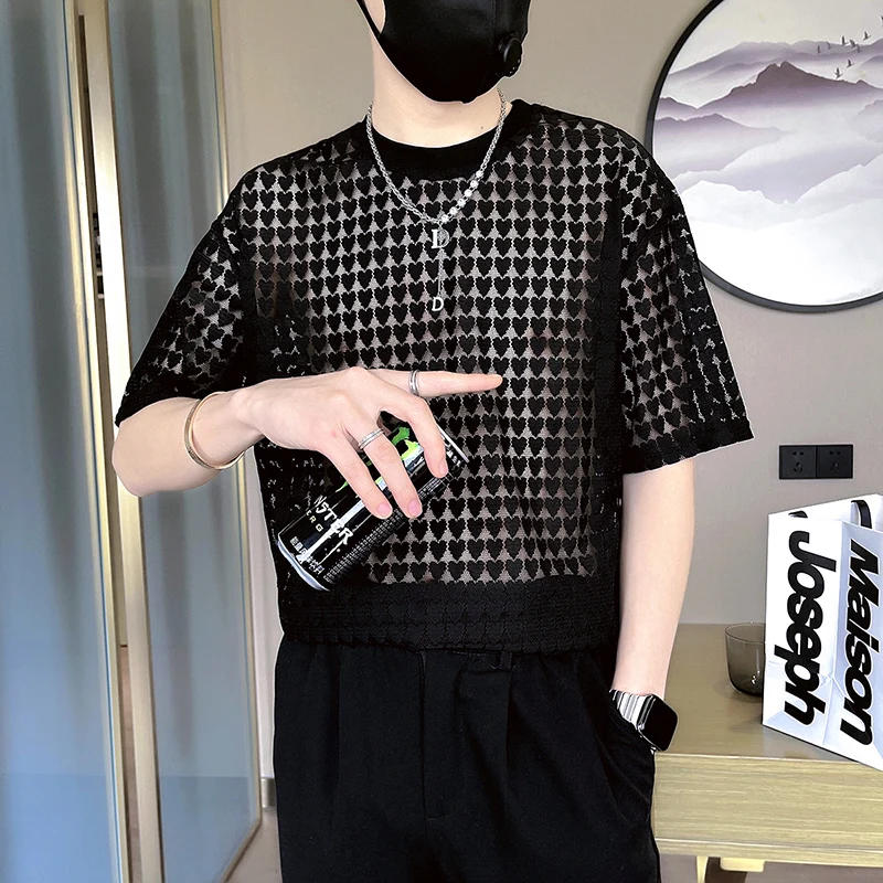 Pánske tričká so sieťou Sexy Pozrite sa cez tenké vrcholy duté cez priedušnú hornú hip hop rybár