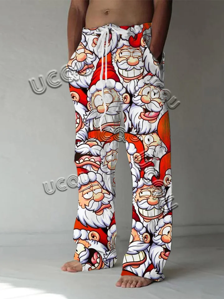 Pánske vianočné nohavice 3D Funny Santa Print Casual Pants American Replace Loose Lightweight Fashion Hip-Hop Sports Pants