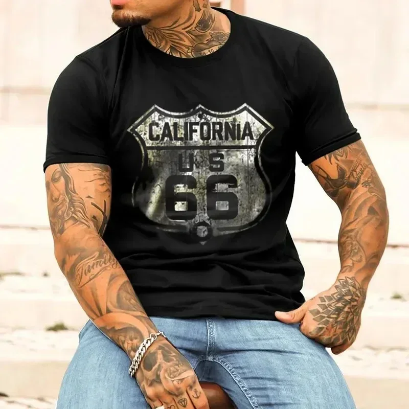Pánske vinobranie bavlnené tričko American Osobnosť Route 66 Navrhnuté s krátkym rukávom Tees Casy Plus Muži Harajuku