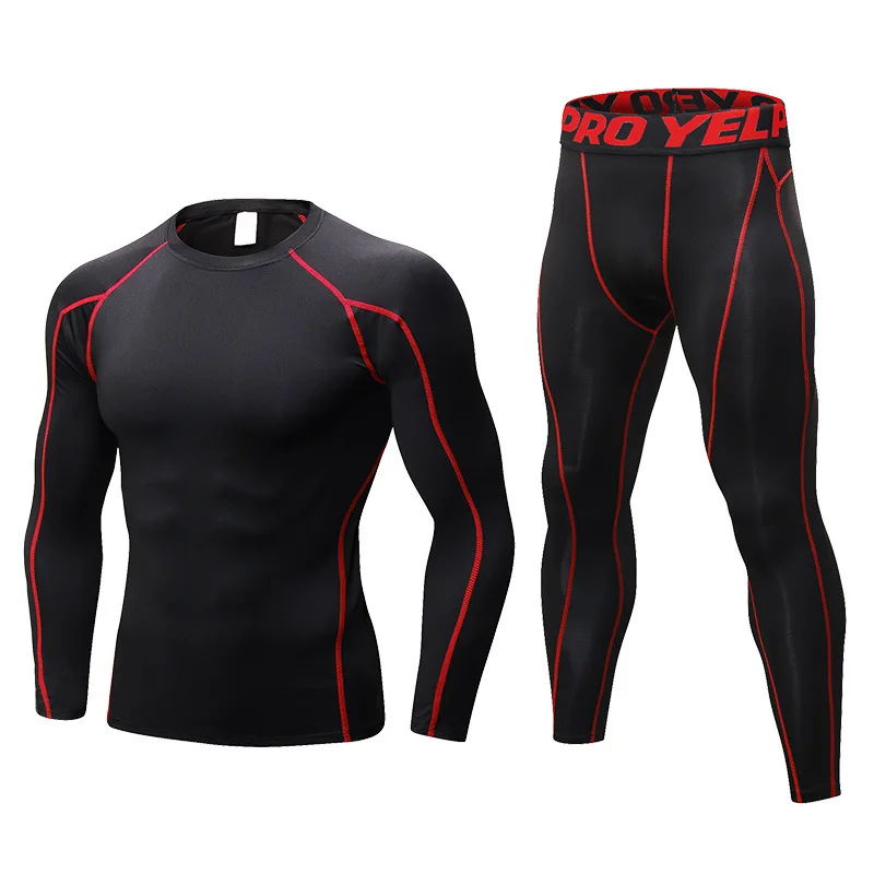 Pánske vonkajšie cvičenie Tesné tričko Fitness Cvičenie Running Training Suit Stretch Stretch Rýchlo suché dlhé tričká Sportswear nohavice