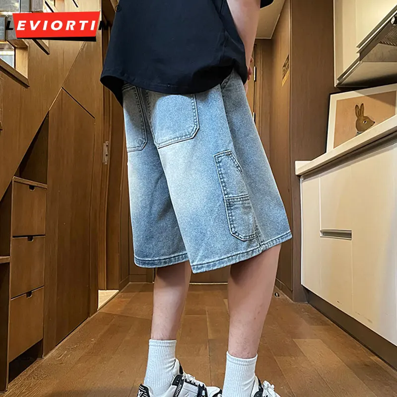 Pánske voľné priame džínsové džínsové kraťas