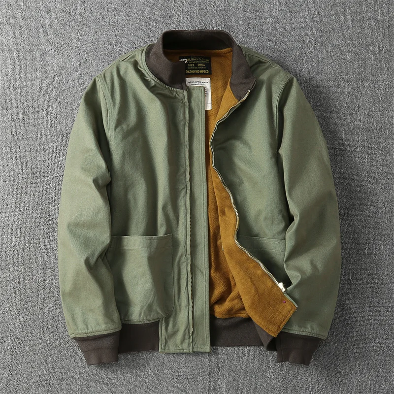 Pánske zimné fleece zahustená kabát americký retro v štýle bavlnená bunda Baseball Bunda Tooling Bunda Casual Tourwear