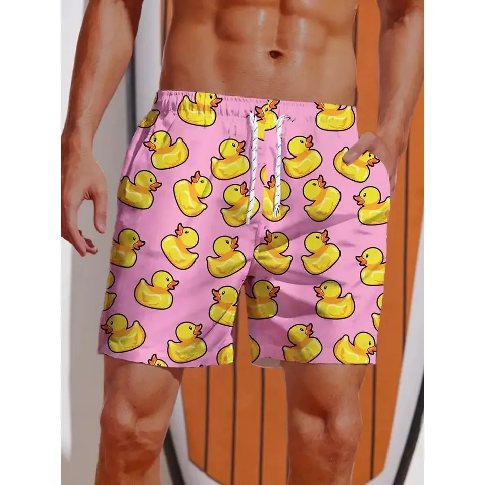 Pánske šortky havajské žlté kačacie pánske krátke leto Nové plavecké kmene elastický pás 3D tlač Priedušné krátke streetwear