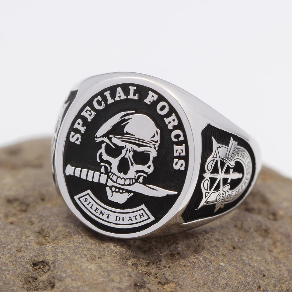 Pánske šperky US Army Špeciálne sily baret lebky pre ženy vintage strieborná farba tichá smrť pečiatka punk gotické šperky