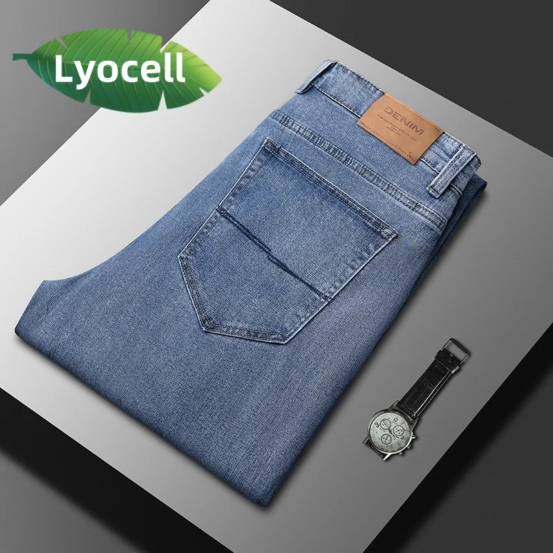 Pánske špičkové luxusné Lyocell Jeans Baggy Business Fashion Stretch Vintage nohavice Mužské príležitostné práce Noste džínsové nohavice
